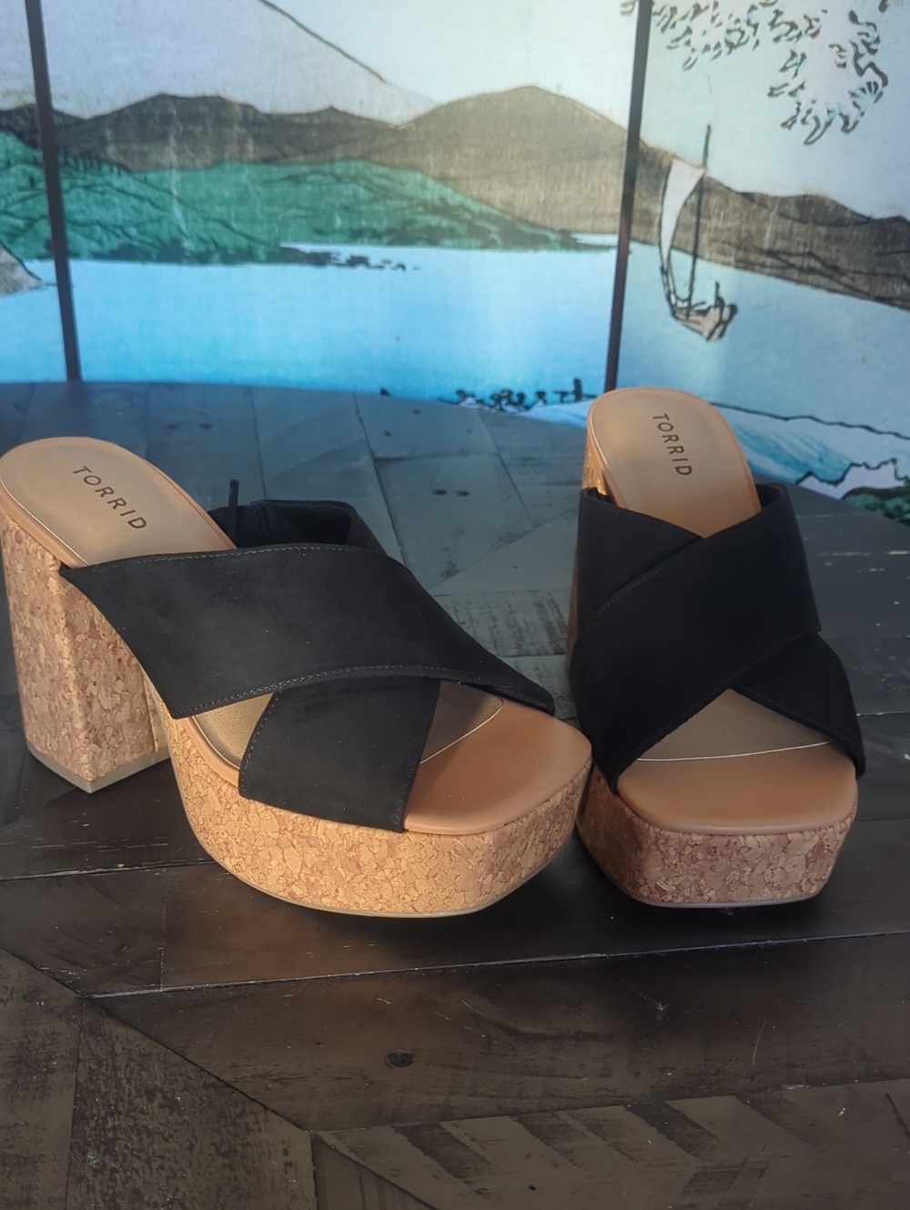 torrid Black Cork Platform Slide Sandals